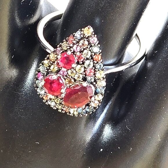 925 Sterling Silver Ring with Natural Ruby & Sapphire Gemstone - Picture 6 of 10